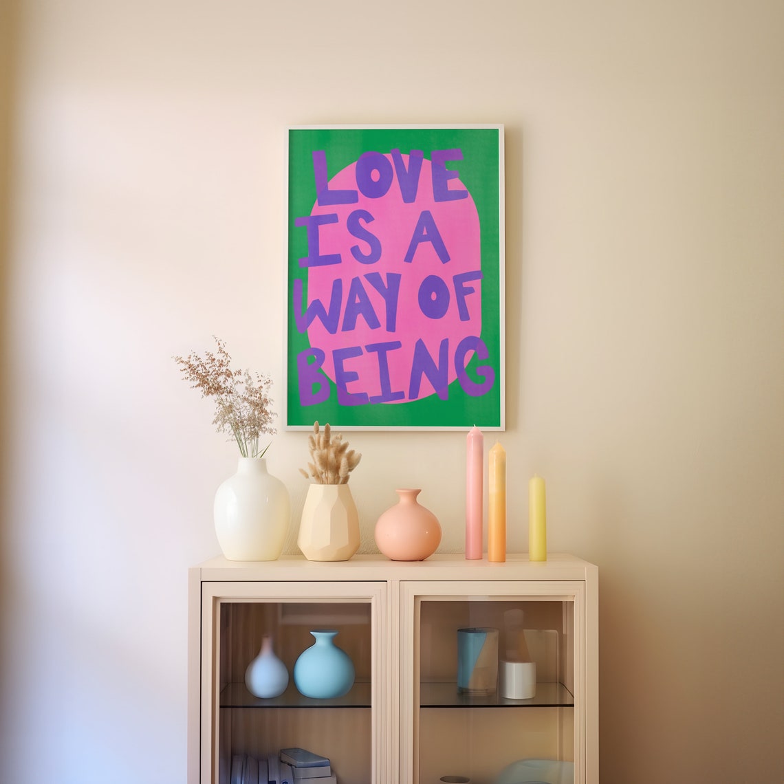 Love Is A Way Of Being Bold Purple Pink Green Typography Quote Poster - Image 5
