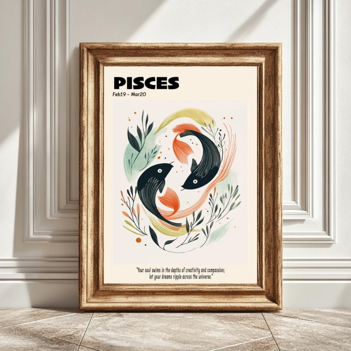 Pisces Astrology Art Print, Zodiac Decor