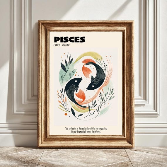 Pisces Astrology Art Print, Zodiac Decor