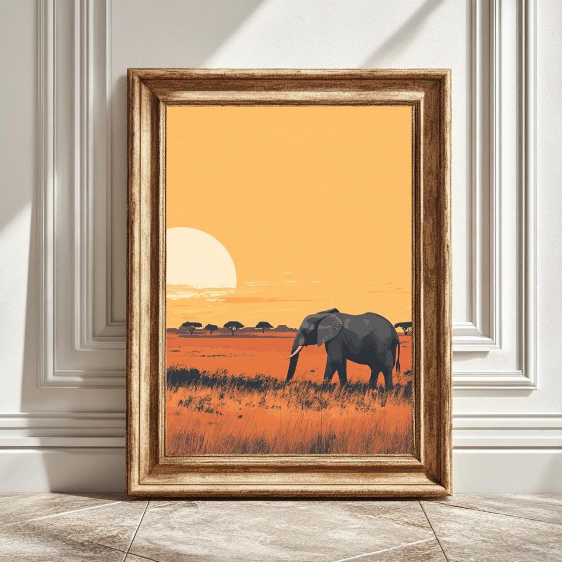 African Elephant Art Print, Minimalistic Wildlife