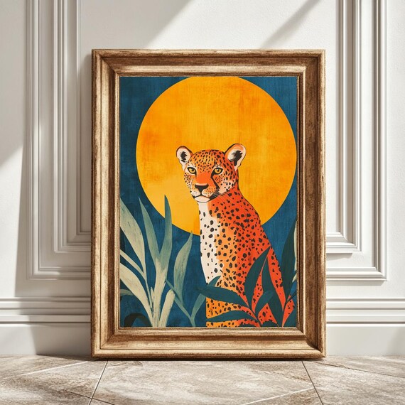 Leopard Boho Style Art Print, Mid Century Vintage