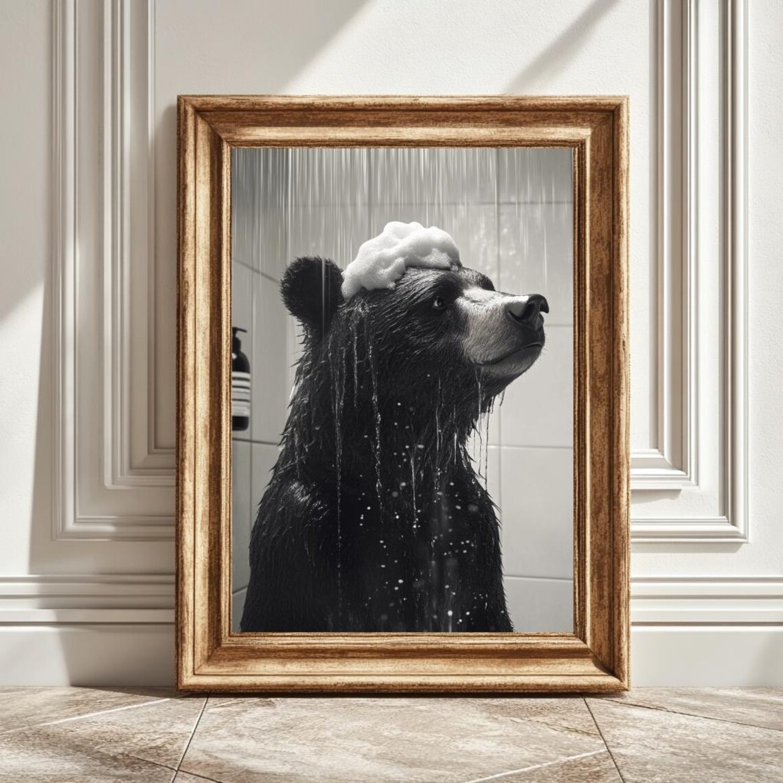 Bear Under The Shower, Bathroom Decor Wildlife Art