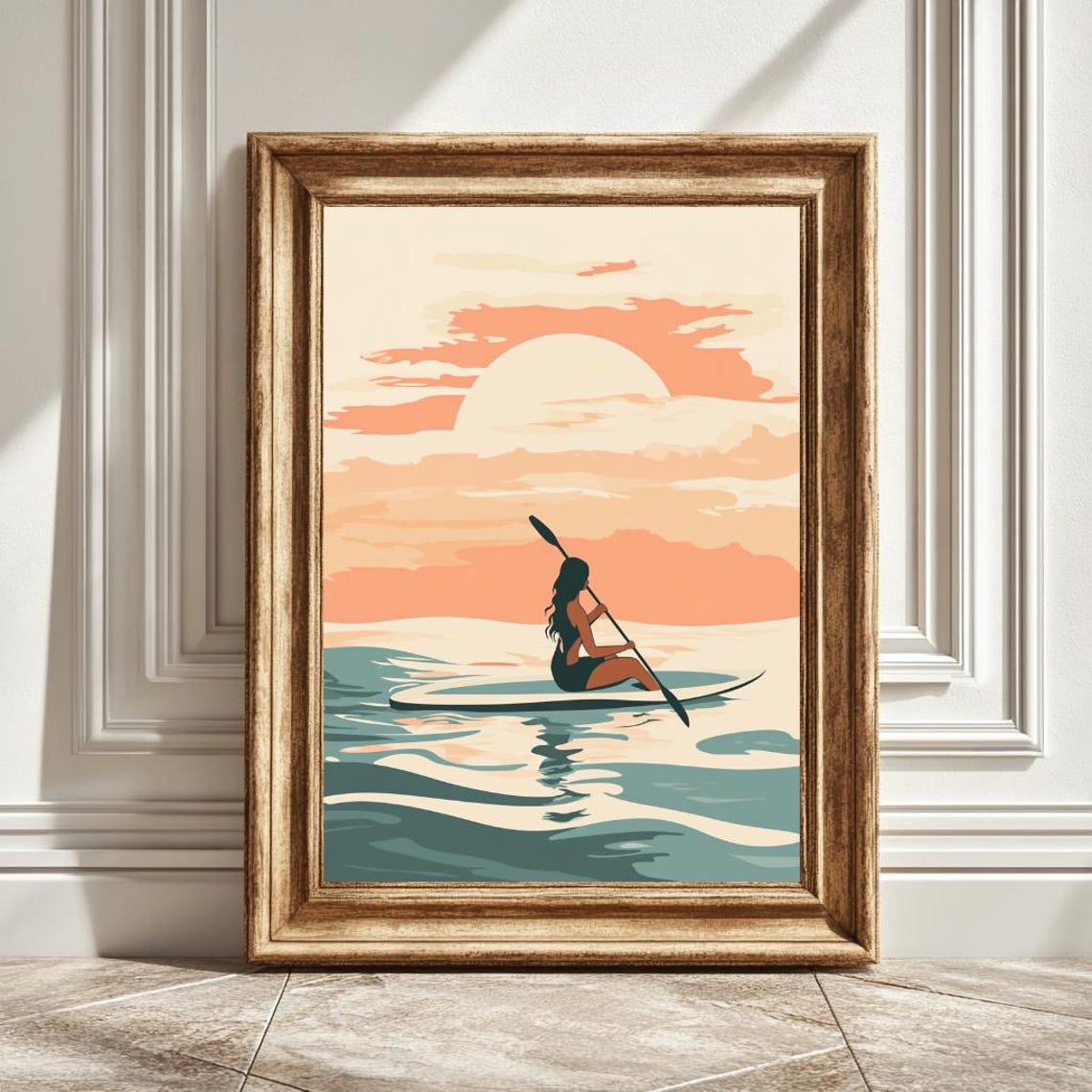 Girl On Surfboard, Ocean Surf Decor Art Print