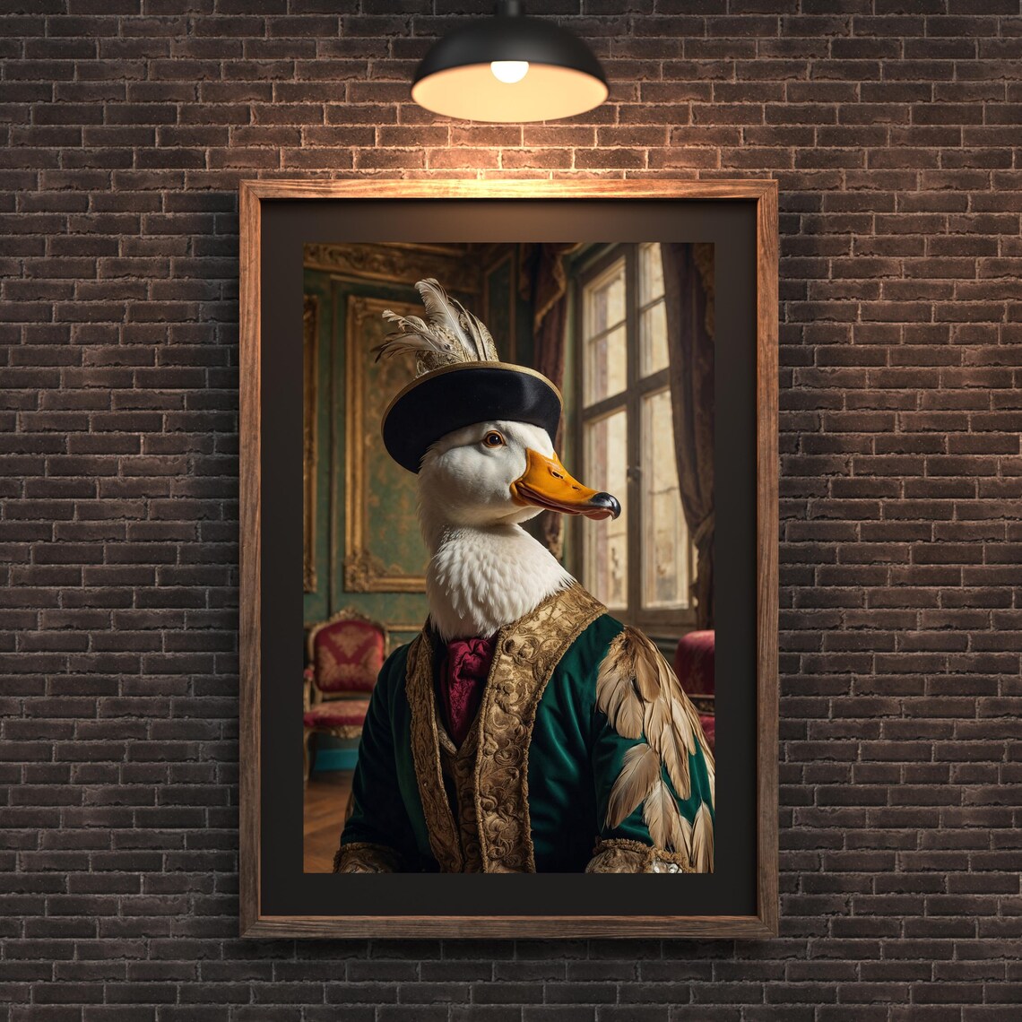 Regal Duck Portrait Feathered Hat Baroque Style Whimsical Bird Poster
