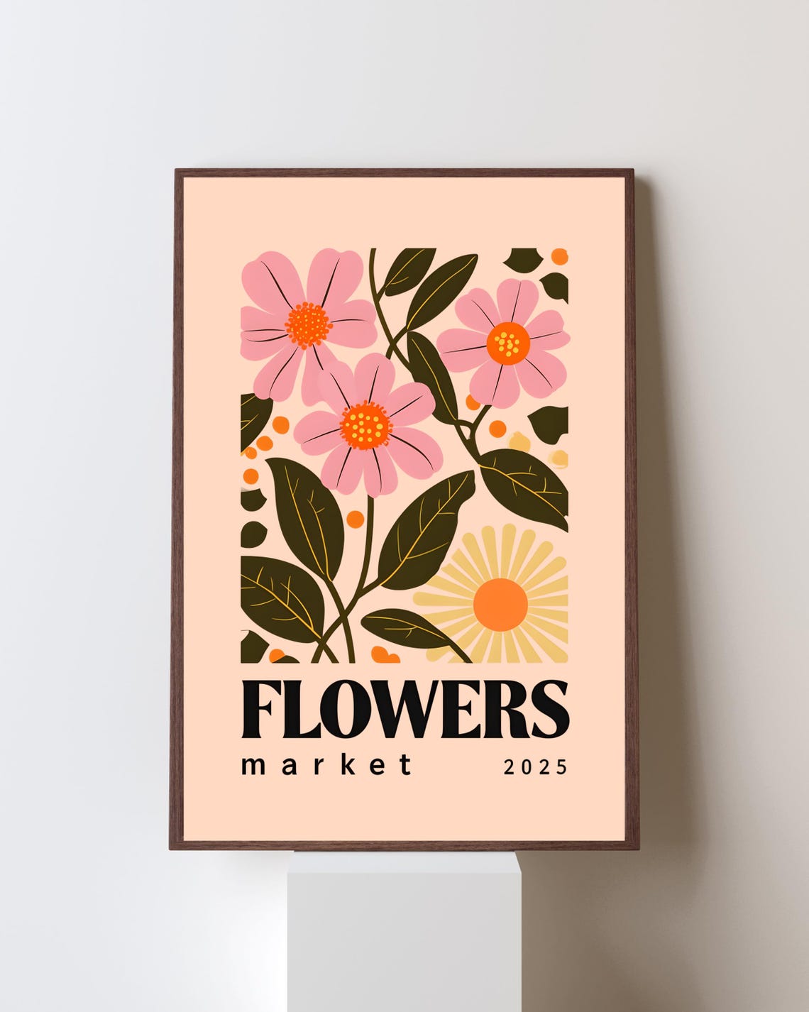 Retro Flower Market Wall Art Vintage Botanical Pink Floral Modern Poster