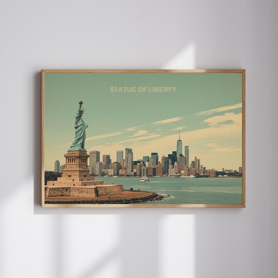 Statue Of Liberty New York Harbor Retro Vintage Travel Poster