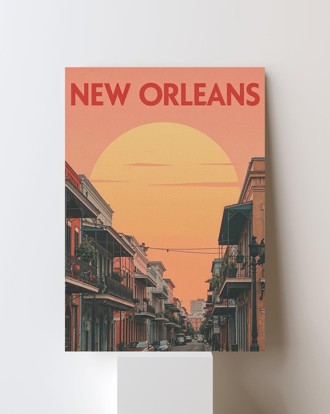 New Orleans French Quarter Sunset Street Vintage Travel Poster