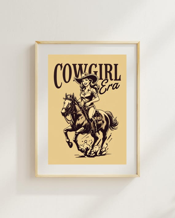 Cowgirl Era Wall Art Retro Western Horseback Poster Vintage Rodeo Decor