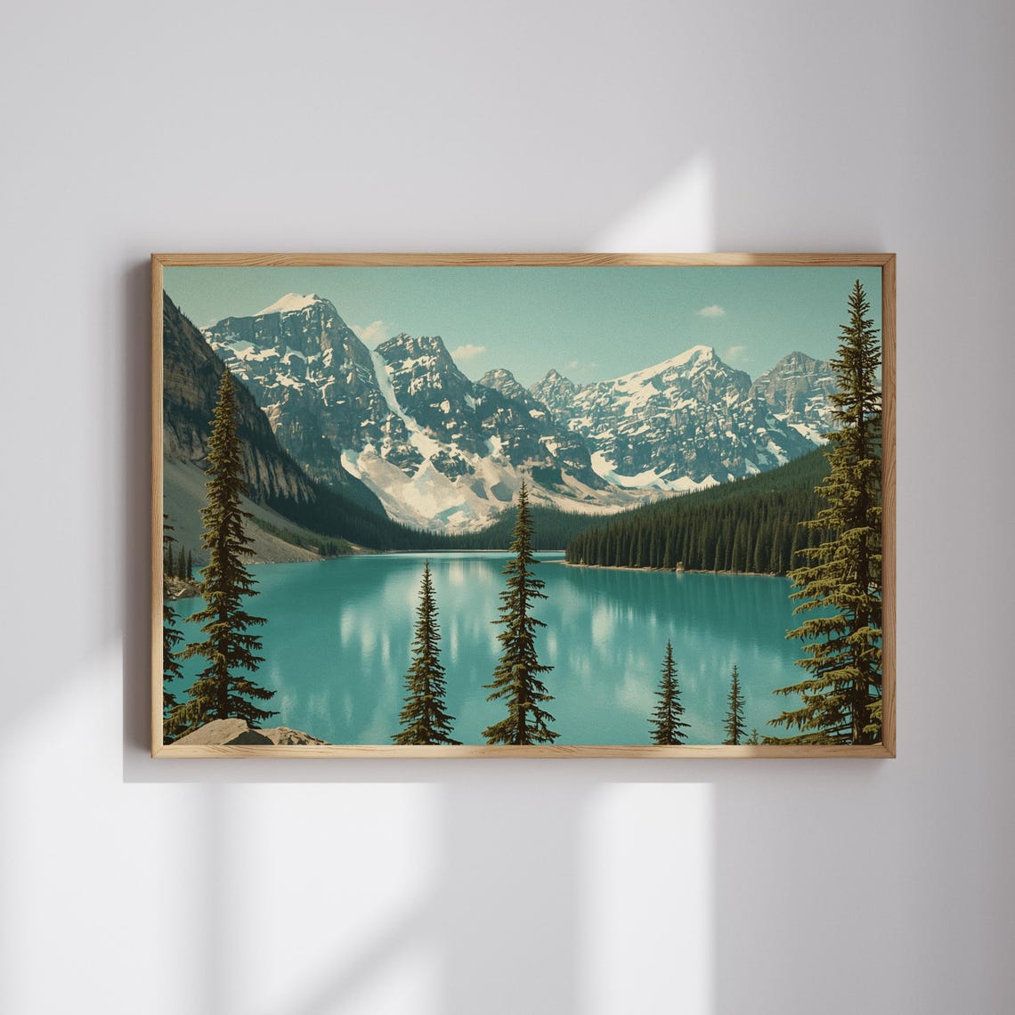 Turquoise Alpine Lake Snow Capped Peaks Vintage Landscape Poster