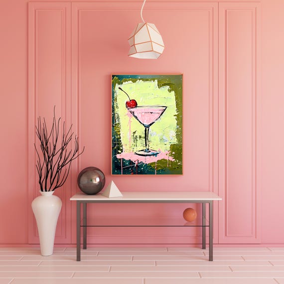Colorful Cocktail Abstract Wall Art Modern Bar Decor Cherry Poster Bold Drink Print