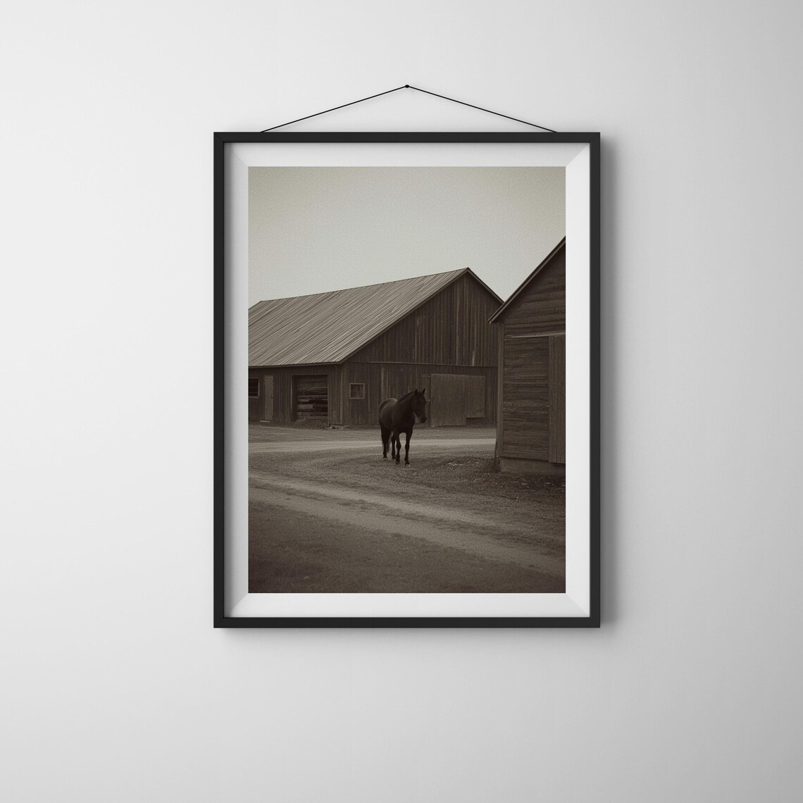 Vintage Sepia Horse Wooden Barn Farm Rustic Western Photography Print