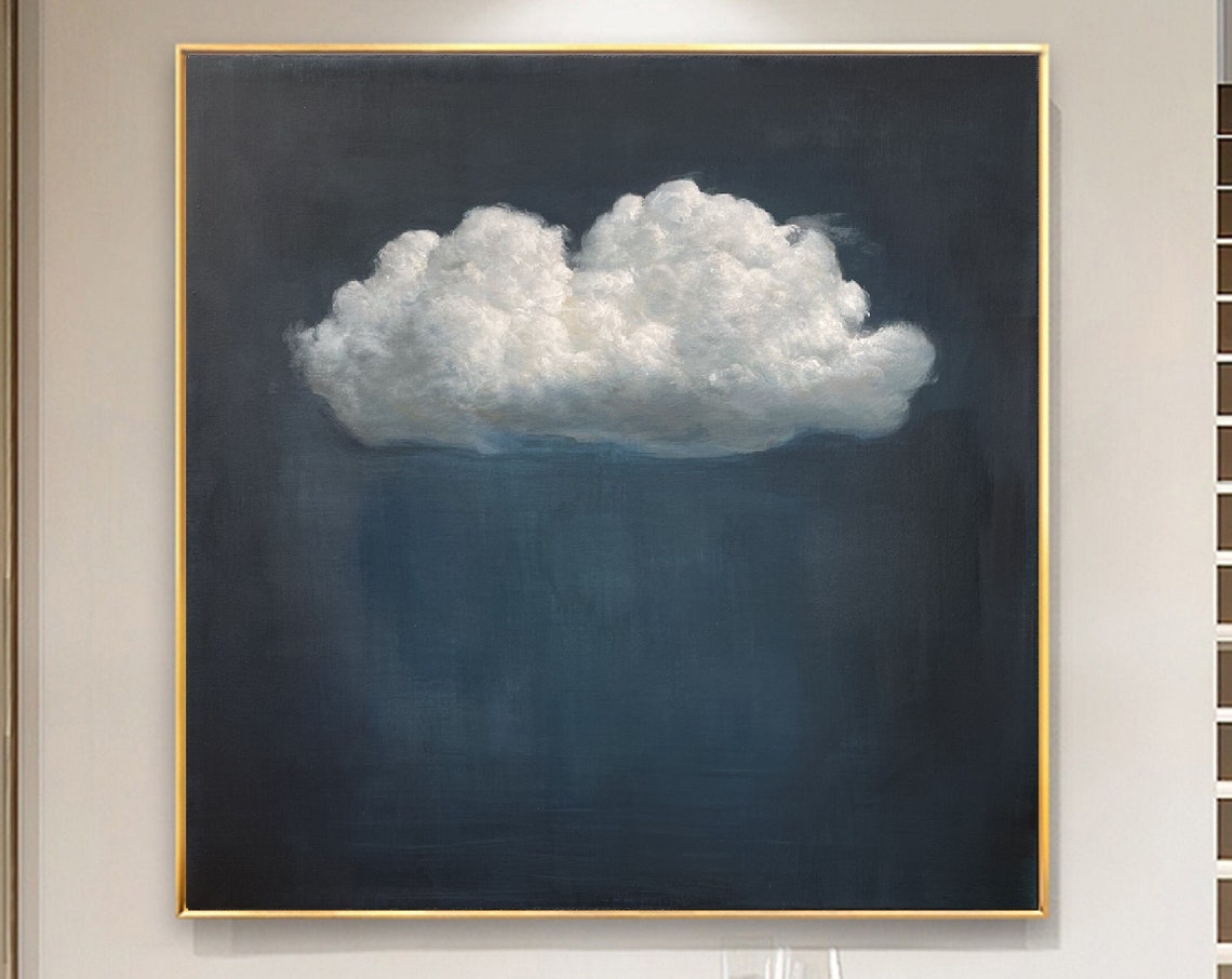 White Fluffy Cloud on Dark Navy Night Sky Minimalist Square Poster
