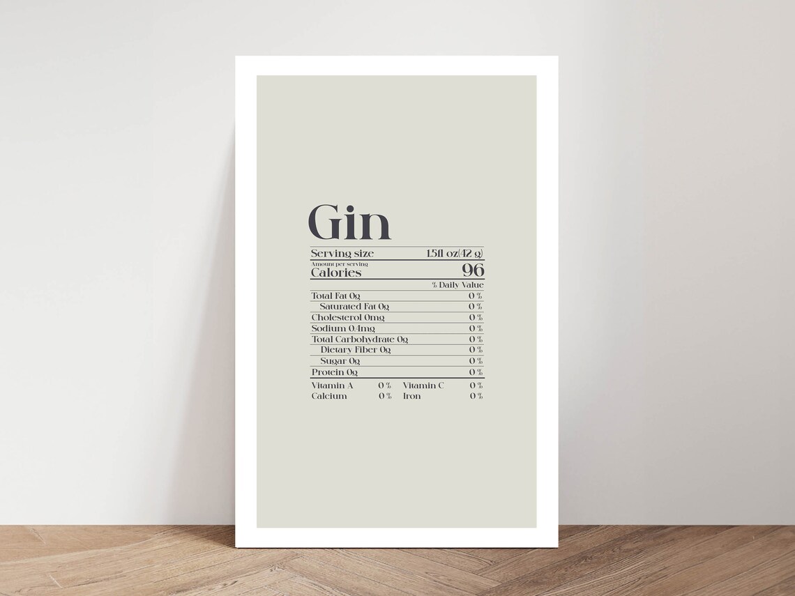 Gin Nutrition Facts Label Style Funny Modern Home Bar Cart Poster - Image 2