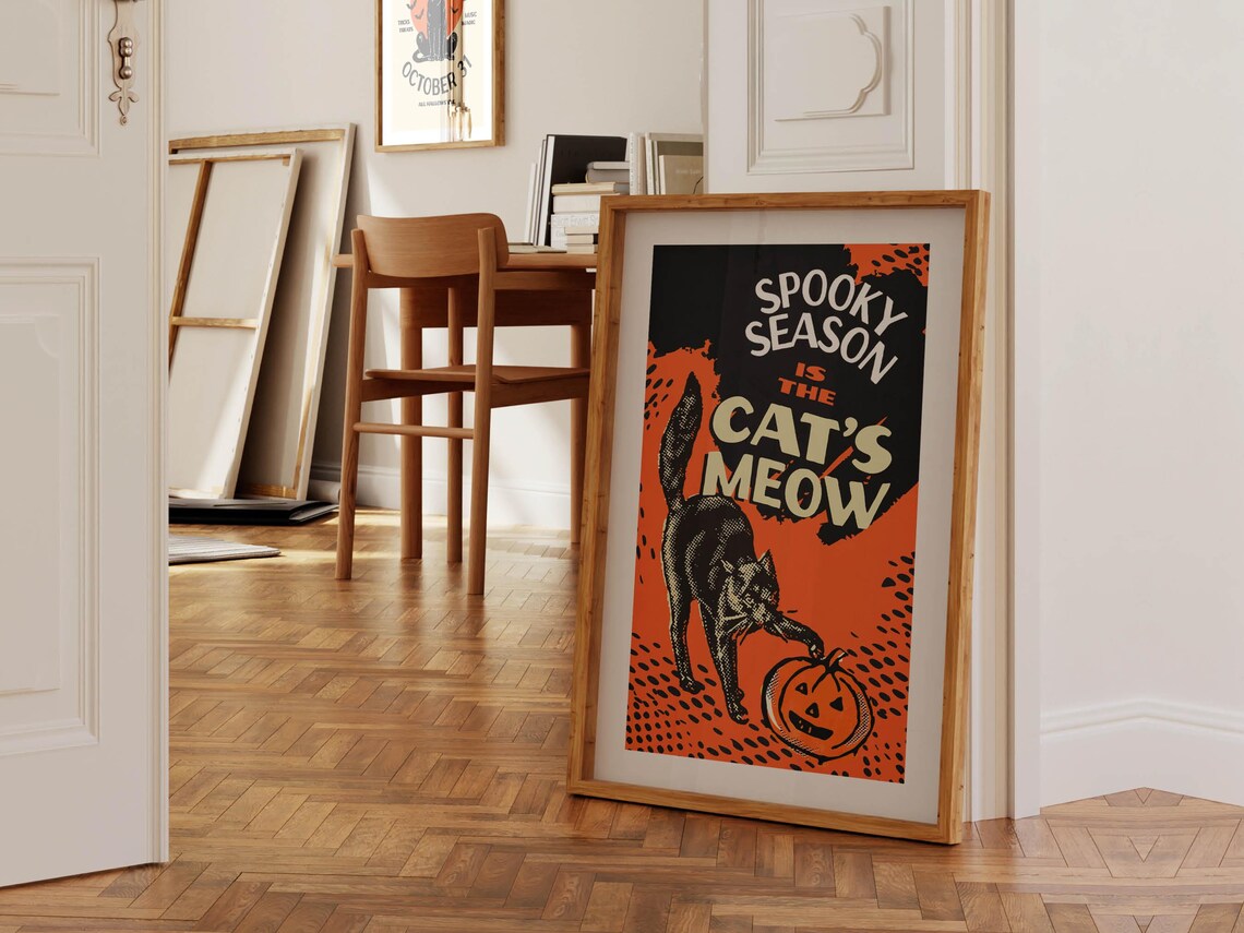 Retro Halloween Spooky Cat Poster, Kitchen Wall Art - Image 3