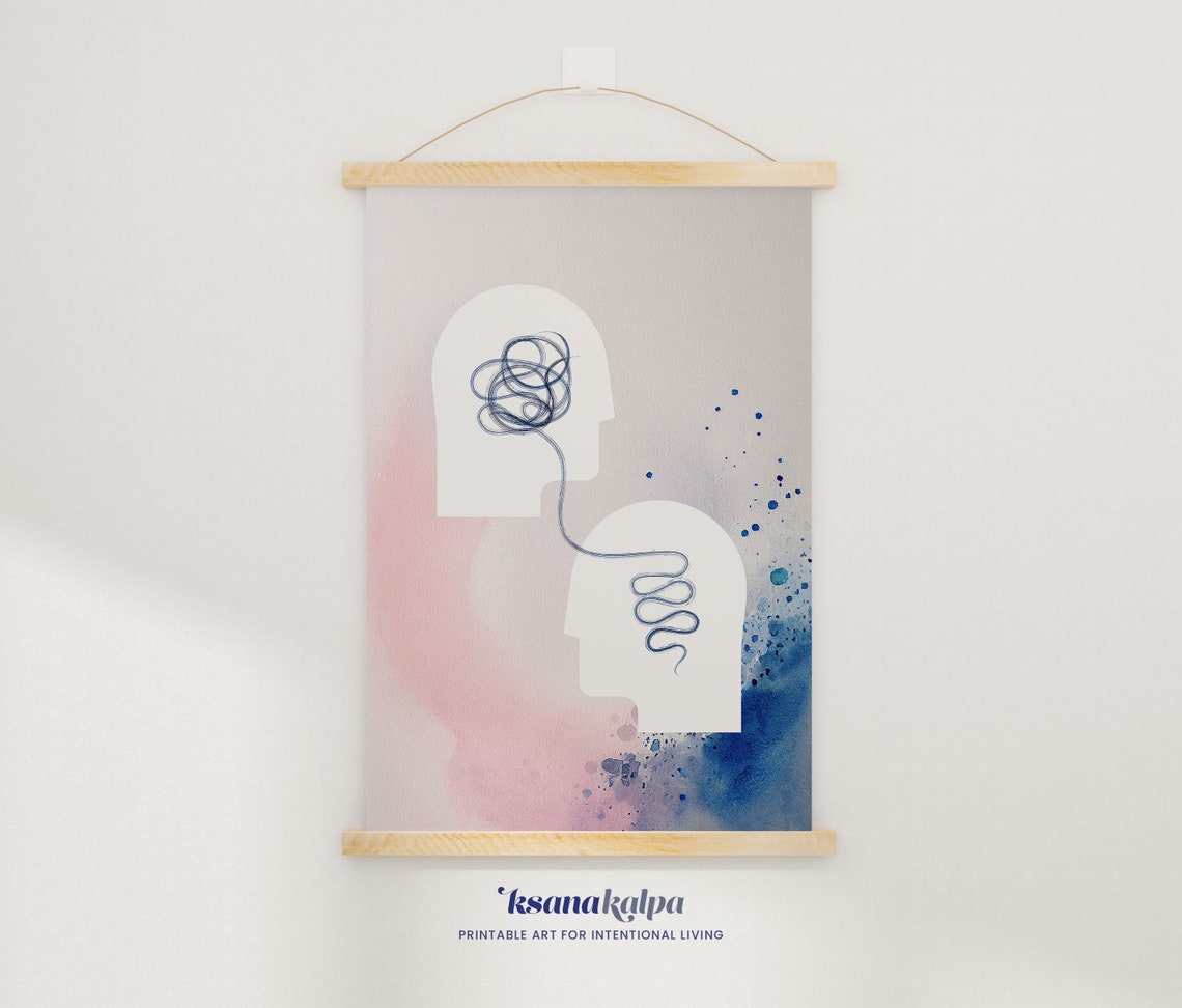 Tangled and Calm Mind Heads Watercolor Mental Health Art Poster - Image 2
