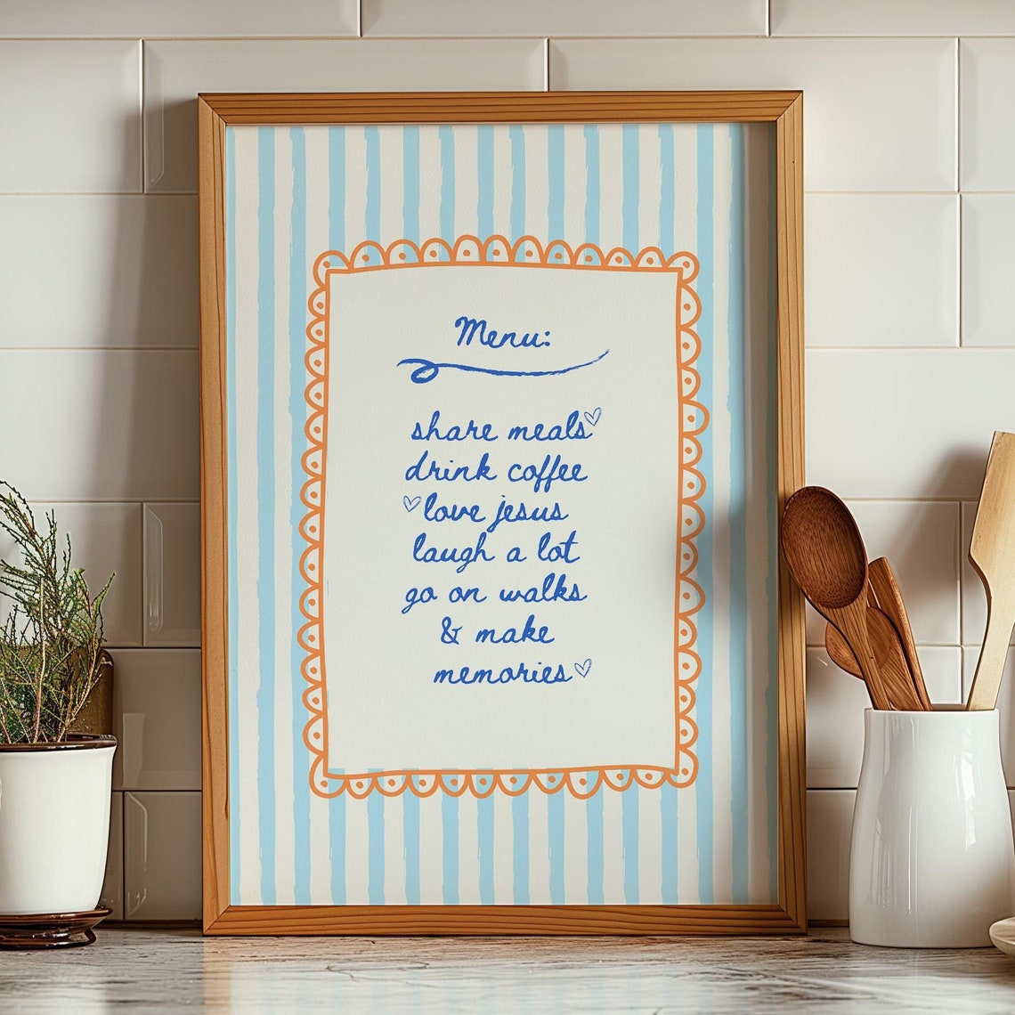Modern Christian Kitchen Menu Share Meals Love Jesus Wall Art