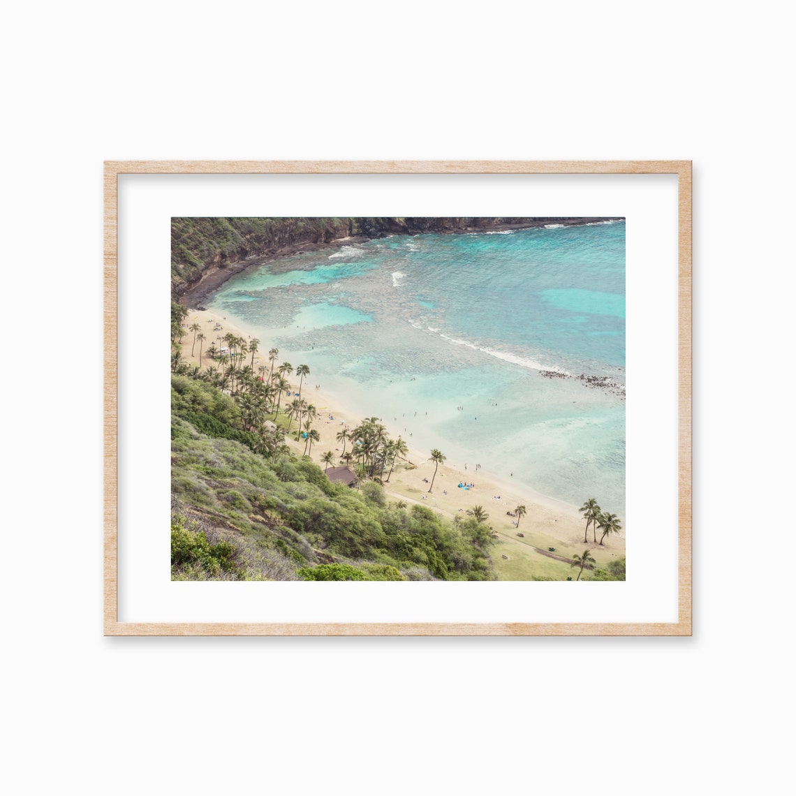 Aerial View of a Tropical Bay with Palm Trees and Blue Water Poster