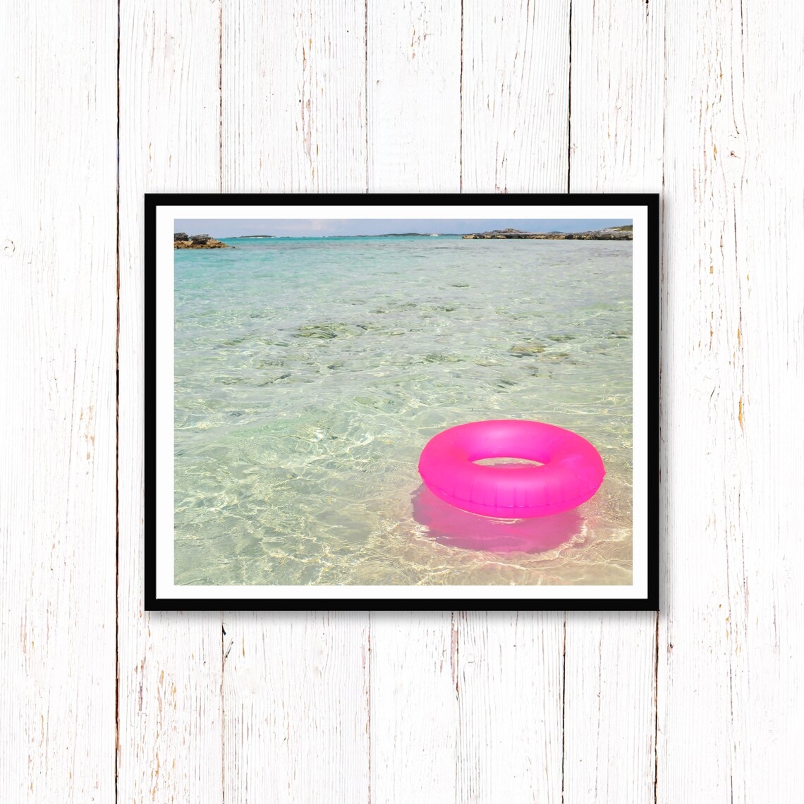 Pink Beach Print, Pink Pool Float Beach Decor - Image 3
