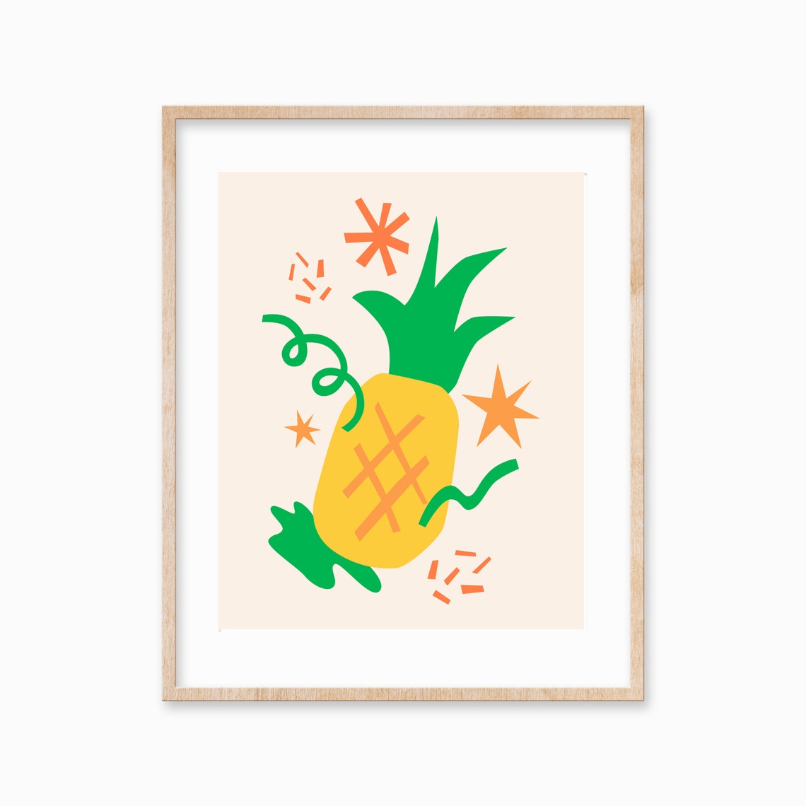 Pineapple Summer Fruit Illustration Bright Tropical Kitchen Poster