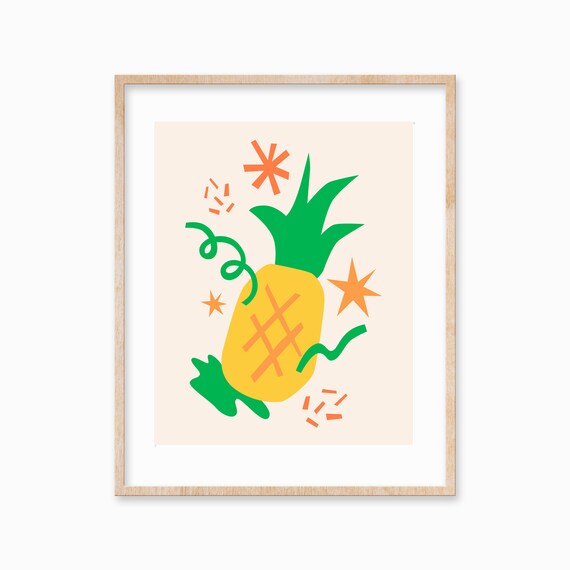 Pineapple Summer Fruit Illustration Bright Tropical Kitchen Poster