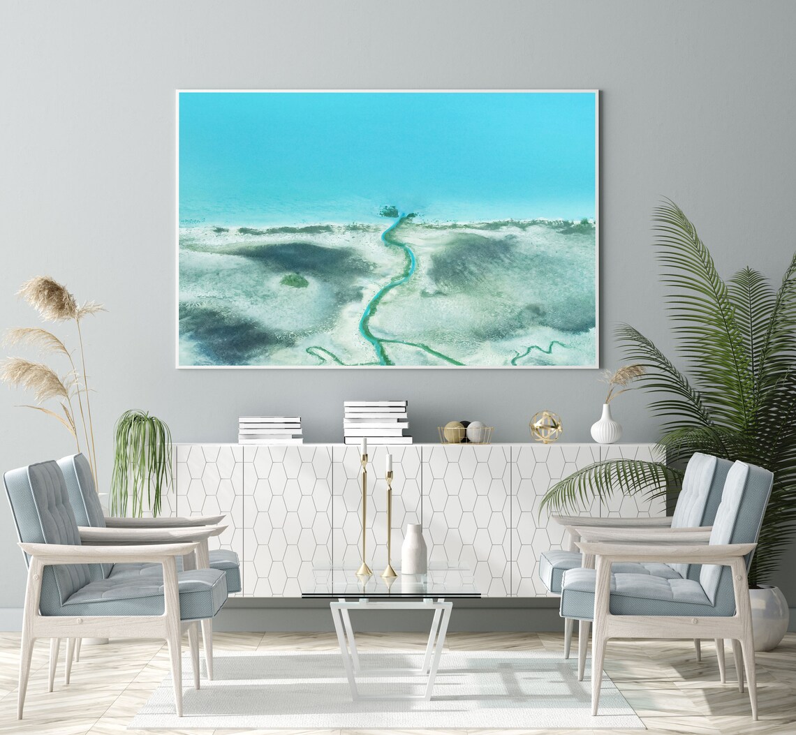 Aerial View of a Turquoise Tidal Channel Through Sandy Flats Poster - Image 2
