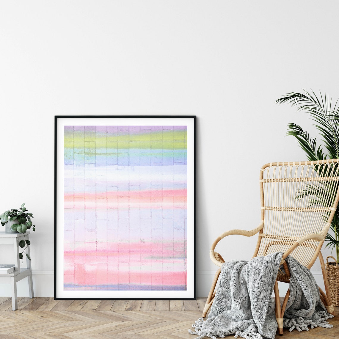 Pastel Paint Drip Striped Brick Wall Pink Lilac Art Photo Poster - Image 2