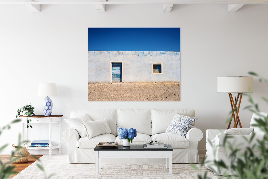 Whitewashed Desert Hut Blue Door Minimalist Southwest Photo Poster - Image 2