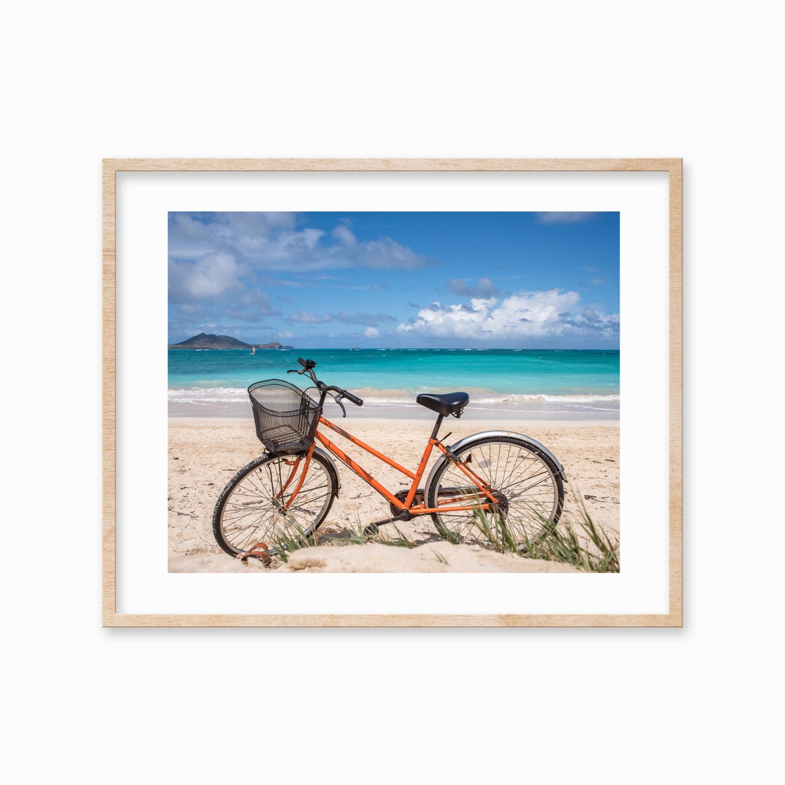 Beach Bike Art Beach Photography Beach Cruiser Art Travel Poster Hawaiian Decor Orange Hawaiian Bike Print
