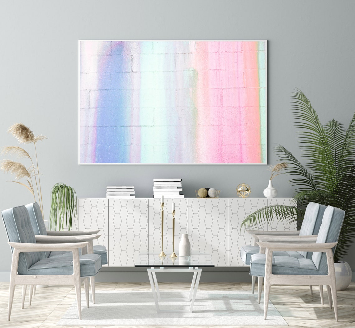 Pastel Pink Blue Striped Brick Wall Dreamy Abstract Photo Poster - Image 2