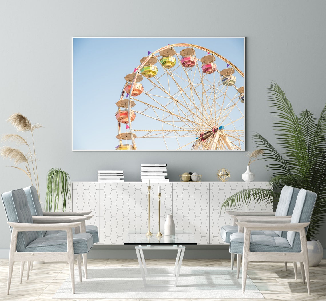 Colorful Ferris Wheel Against Clear Bright Blue Summer Sky Poster - Image 2