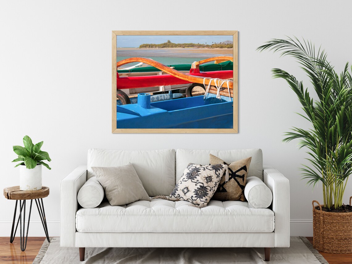 Colorful Outrigger Canoes on Hawaii Beach Tropical Photography Poster - Image 2