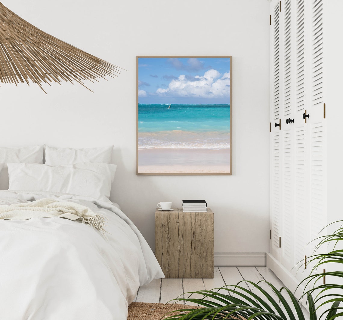 Turquoise Ocean Waves White Sand Beach Cloudy Sky Photo Poster - Image 2