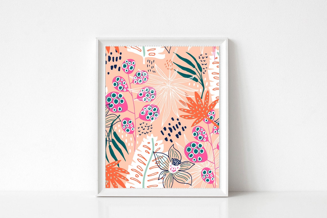 Peach Tropical Bloom Pattern Pink Coral Botanical Flower Poster - Image 3