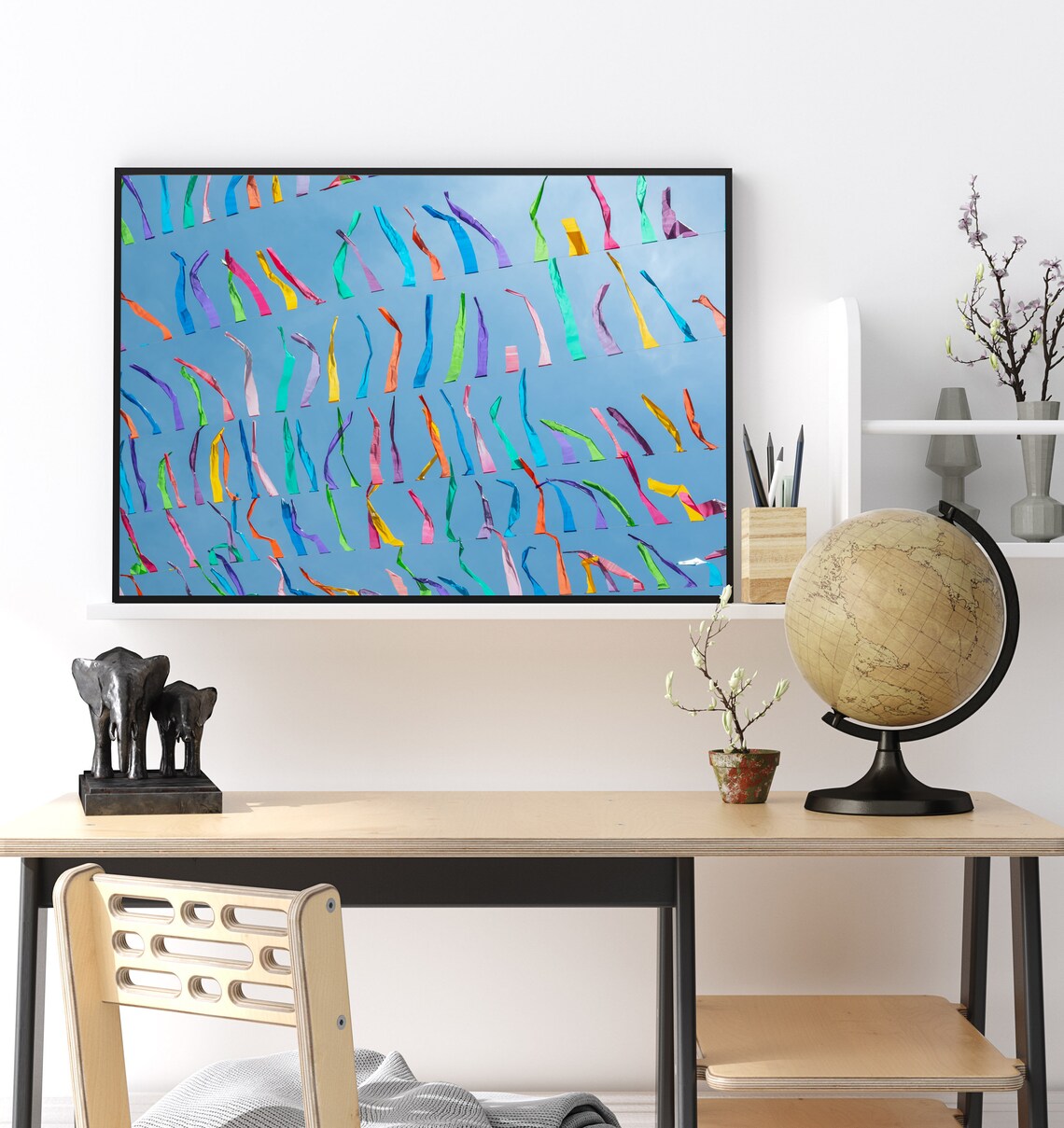 Colorful Streamers Floating Against Blue Sky Celebration Photography Poster - Image 3
