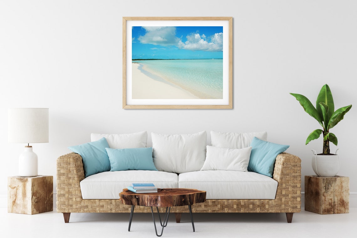 White Sand Beach Turquoise Sea Fluffy Clouds Blue Sky Photo Poster - Image 3