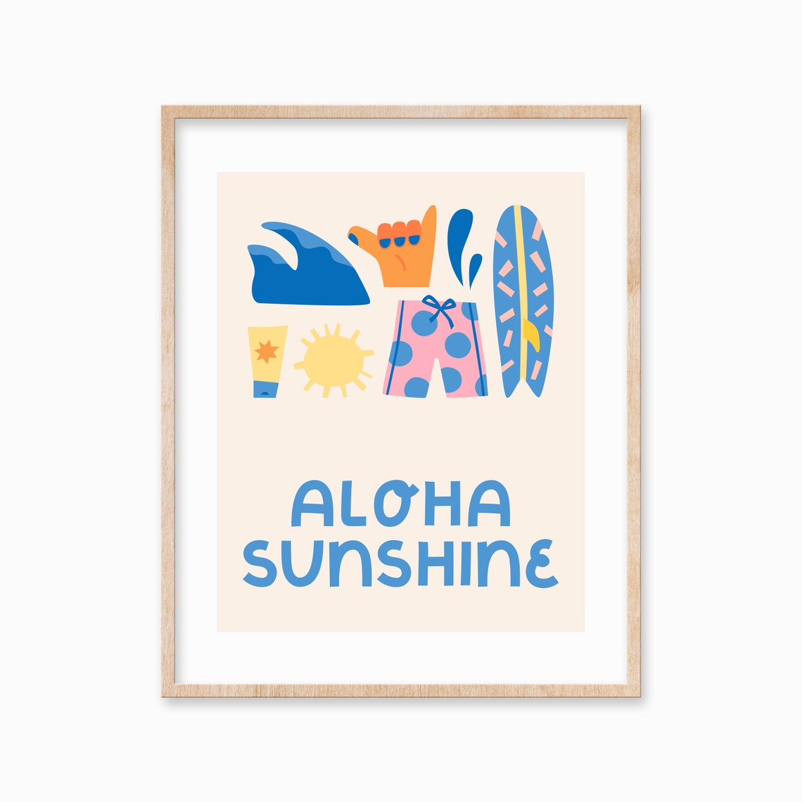 Aloha Sunshine Beach Graphic With Surfboard Shaka Hand Poster
