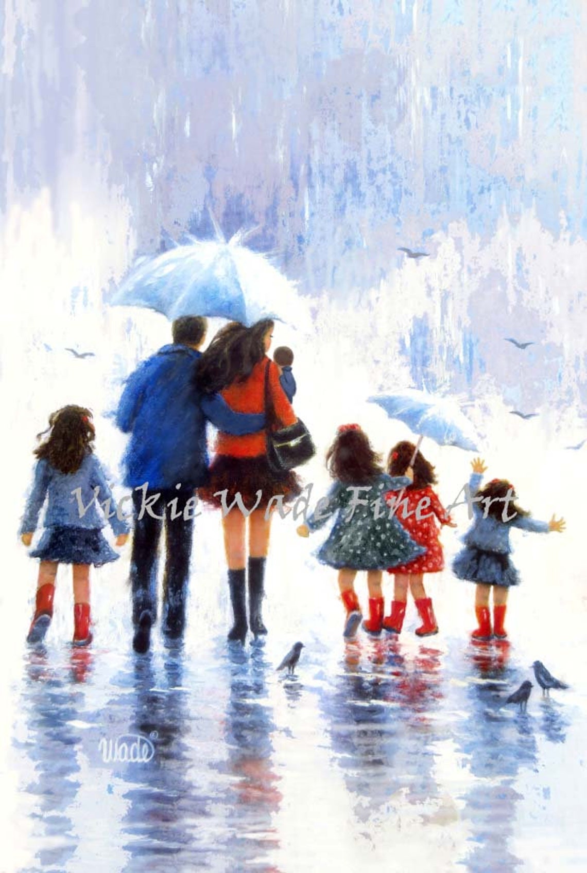 Four Girls And Baby Boy Art Print Four Sisters Baby Brother Four Daughters And Baby Son Father Mother Rain Family Vickie Wade Art