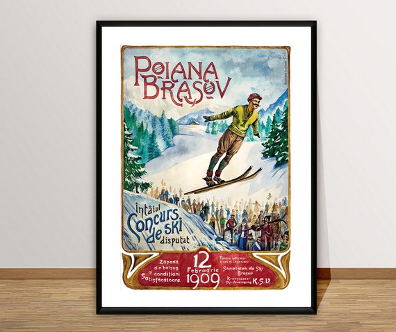 Poiana Brasov Romania Concours De Ski Vintage Travel Poster Poster Paper Or Print Gift Idea Wall Decor