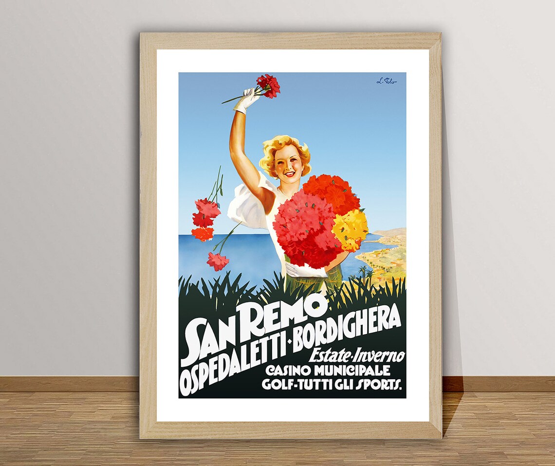 San Remo Ospedaletti Bordighera Vintage Travel Poster