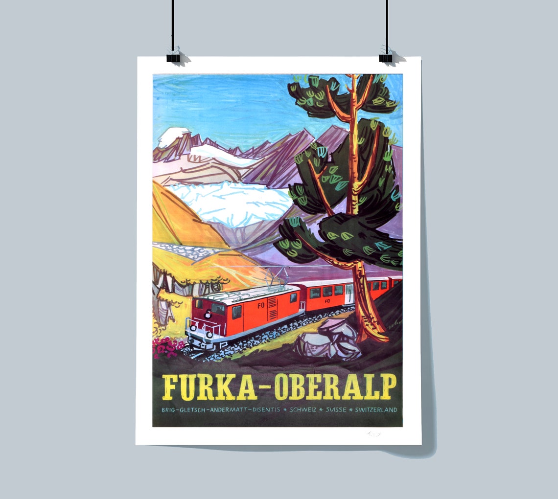 Furka Oberalp Railway Swiss Alps Red Train Vintage Travel Poster - Image 2