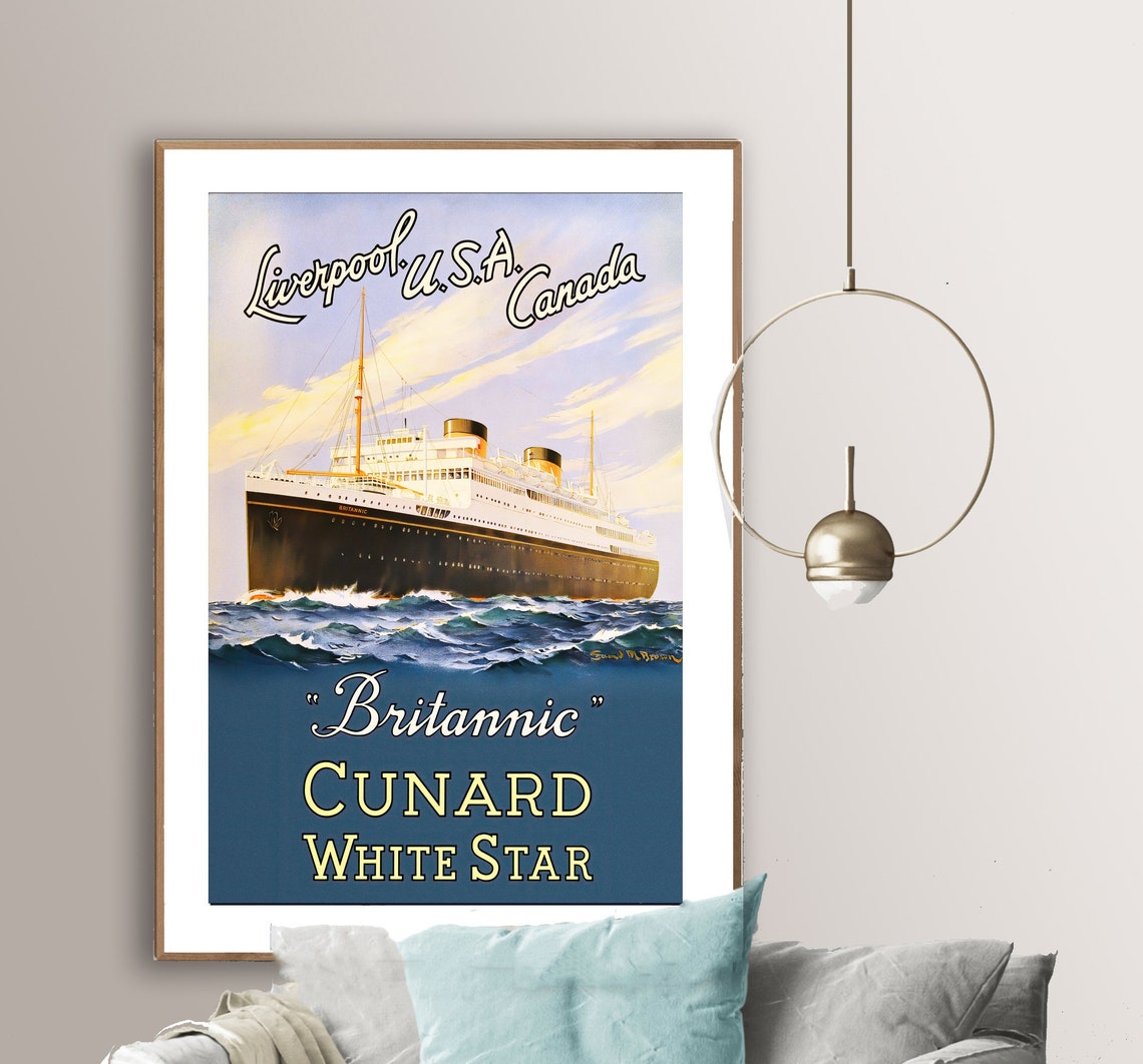 Britannic Cunard White Star Liverpool USA Canada Ship Poster
