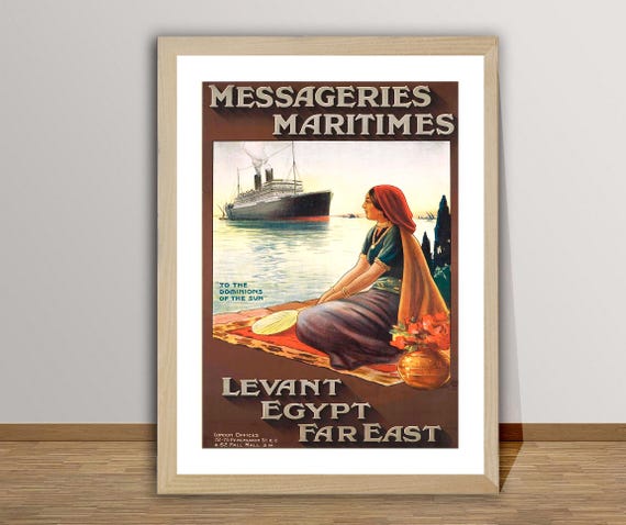Messageries Maritimes Levant Egypt Far East Vintage Travel Poster Retro Messageries Maritimes Poster Gift Idea Wall Decor