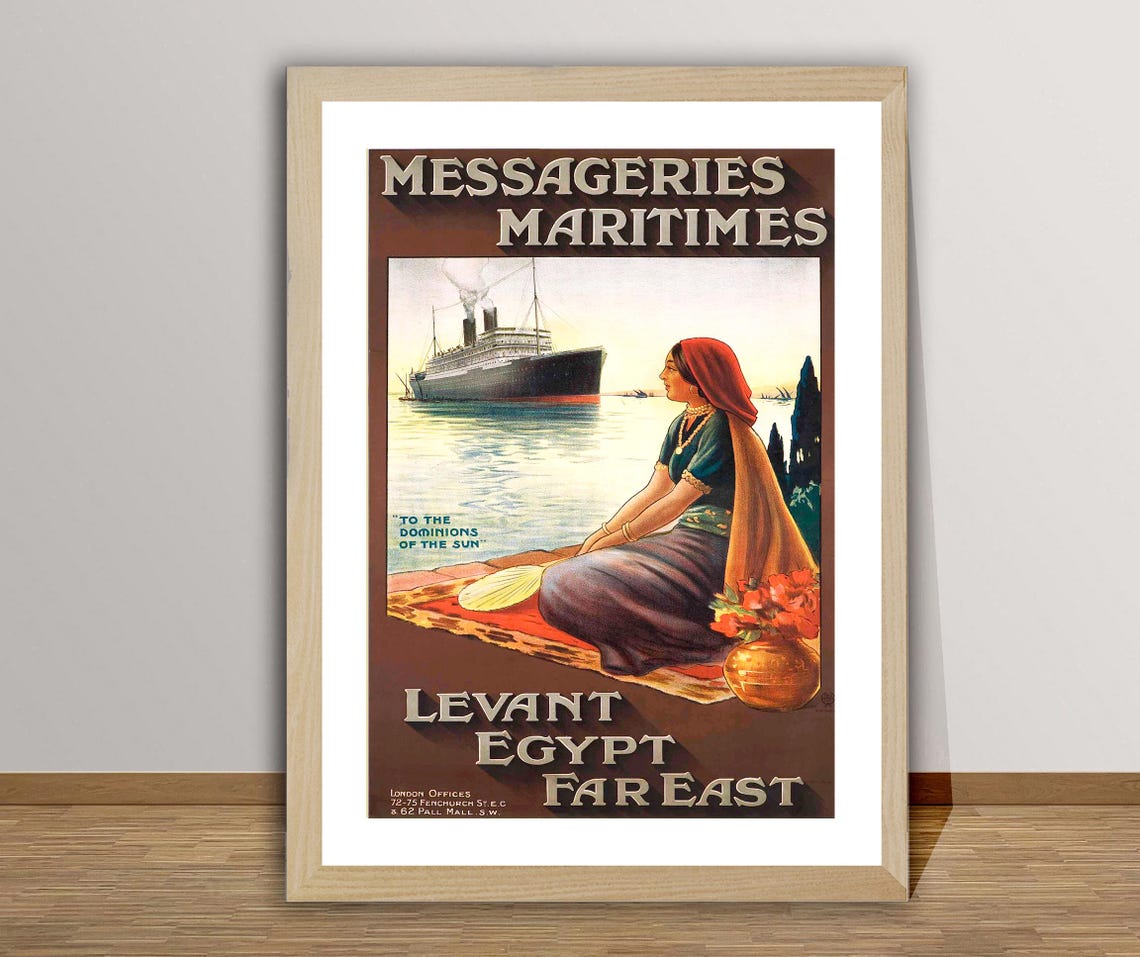 Messageries Maritimes Levant Egypt Far East Ship Travel Poster