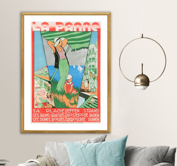 La Panne Belgique Vintage Travel Poster Retro Travel Poster Gift Idea Wall Decor