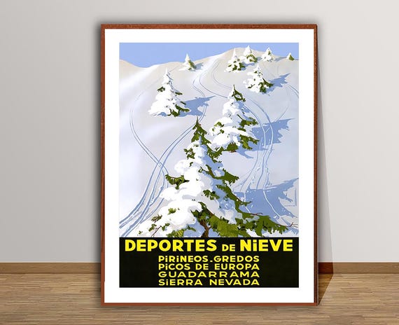 Deportes De Nieve Picos De Europa Guadarrama Sierra Nevada Vintage Travel Poster Retro Sierra Nevada Ski Poster Gift Idea