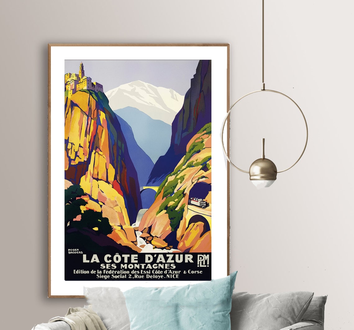 La Cote Dazur Ses Montagnes Vintage Travel Poster French Riviera Poster Travel In France Museum Quality Print - Image 2