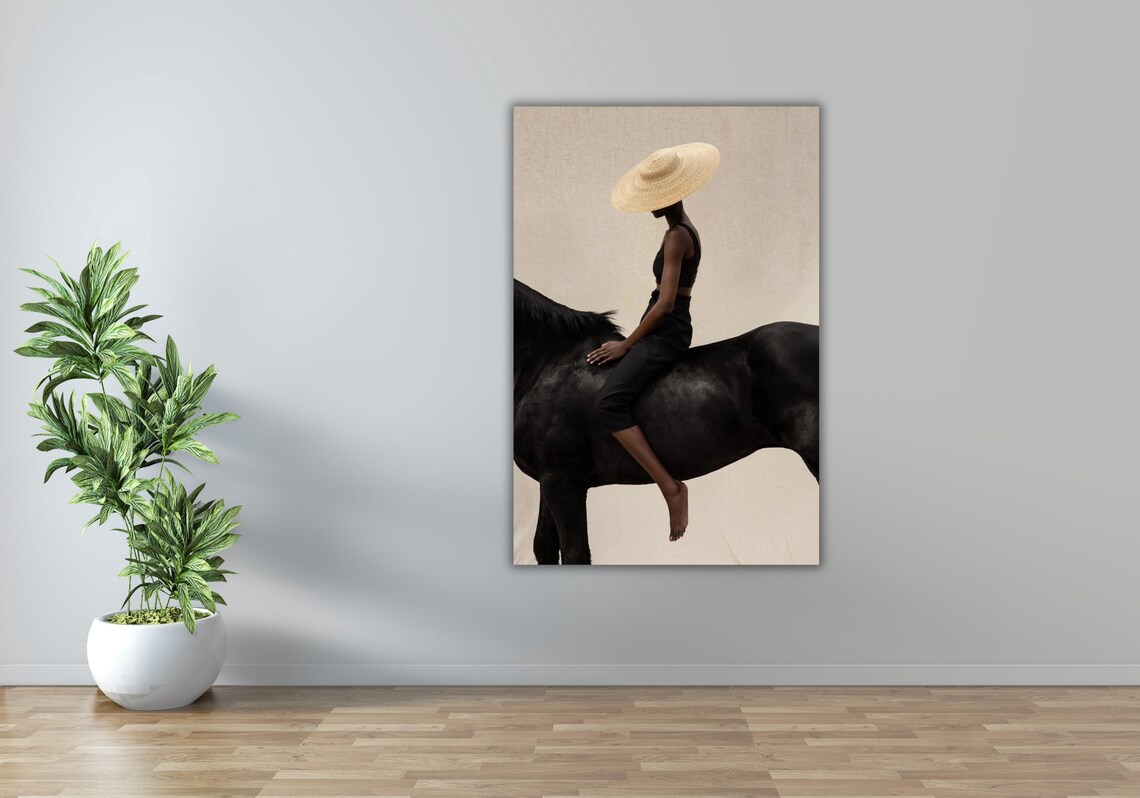 Black Model Poster Fashion Illustration Black Woman Wall Art Horse Riding Fine Art Minimalist Woman Art Boho Wand Dekor Modern Art - Image 3