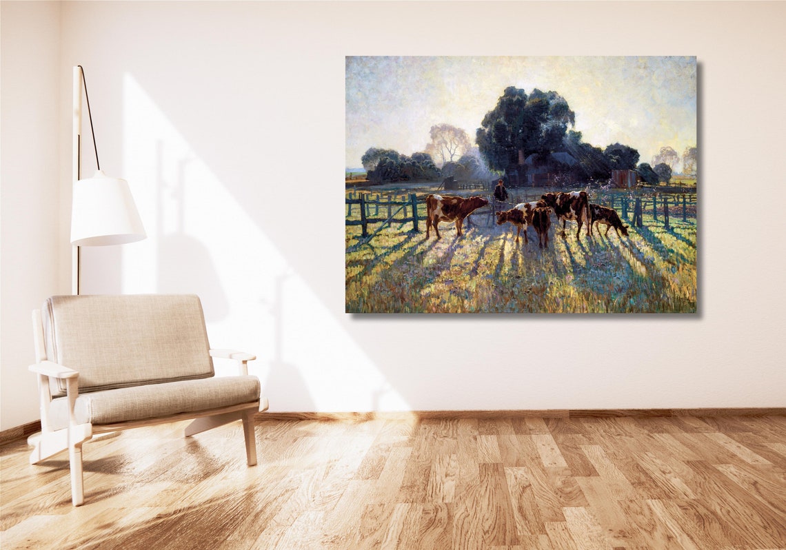 Sunrise Morning Light Dairy Cows Pasture Landscape Art Poster - Image 3