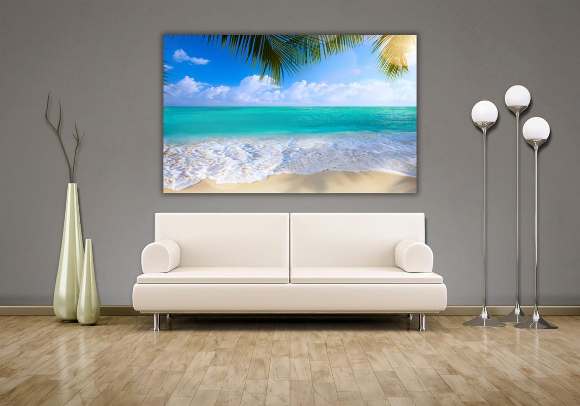 Tropical Beach Turquoise Ocean Palm Fronds White Sand Poster - Image 3