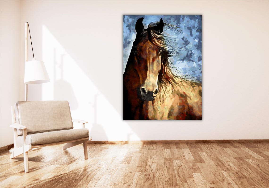 Chestnut Horse Portrait Flowing Mane Painterly Equine Art Poster - Image 3